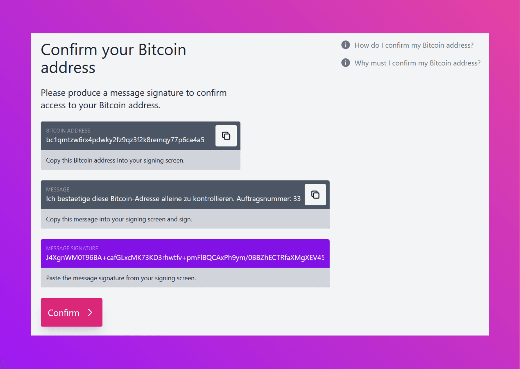 Screen capture pocket website confirm your ethereum address