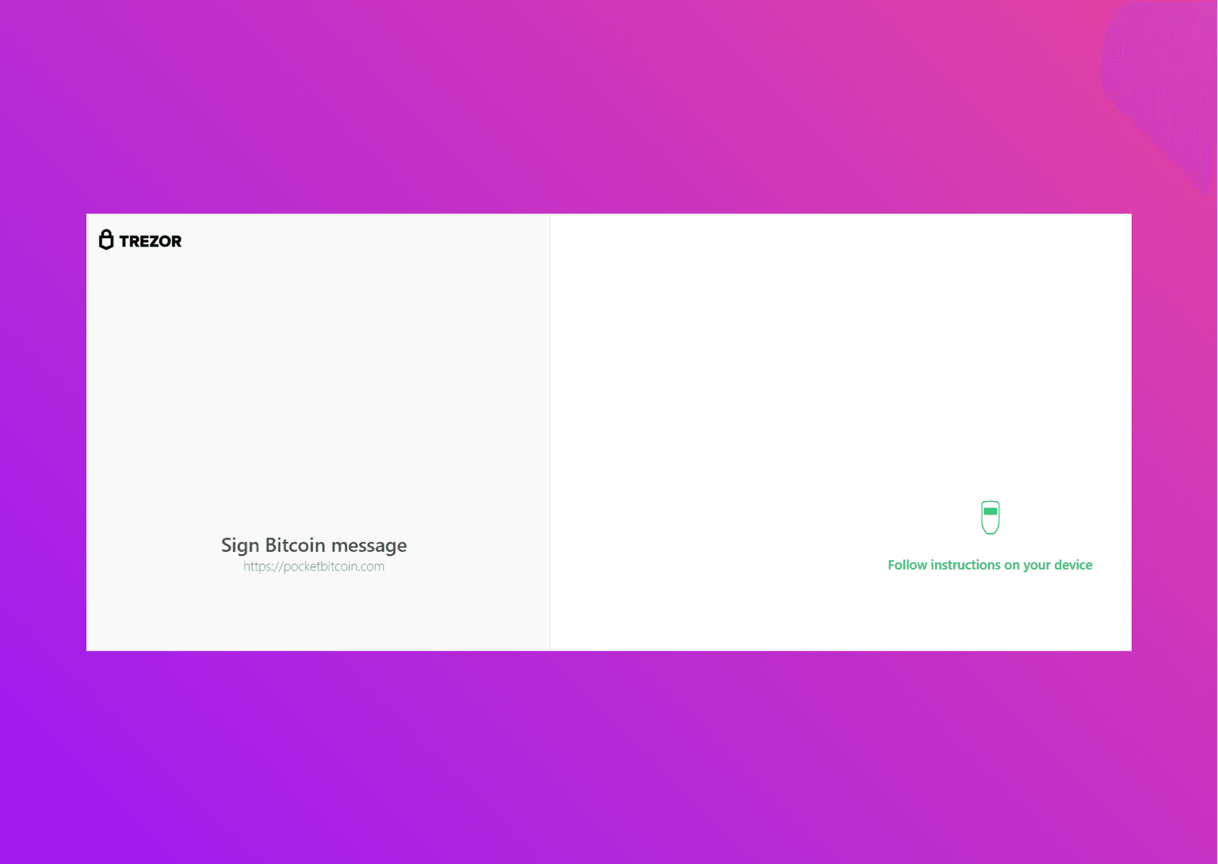 Screenshot Trezor Bridge asking you to follow the instructions on the hardware wallet