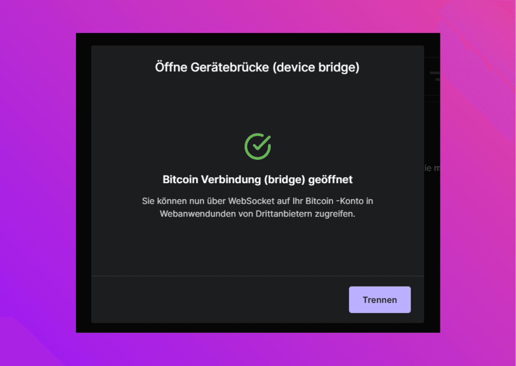 Bildschirmfoto Ledger Live Ethereum Verbindung geöffnet