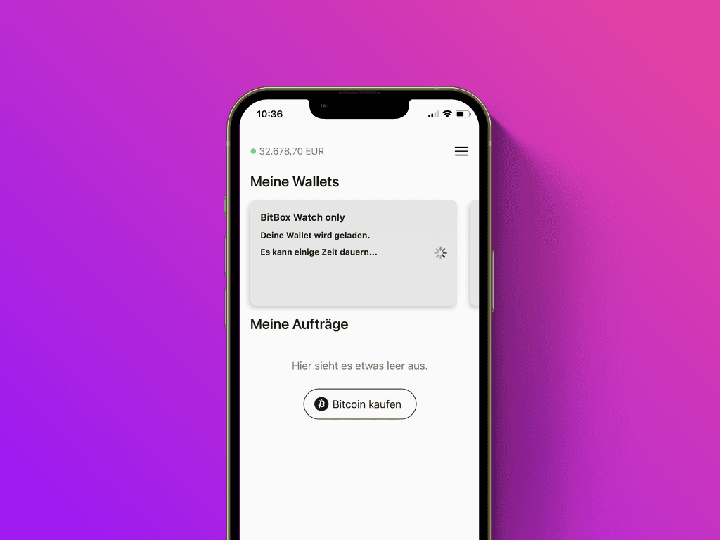 Bildschirmfoto der Pocket App beim Laden der Wallet