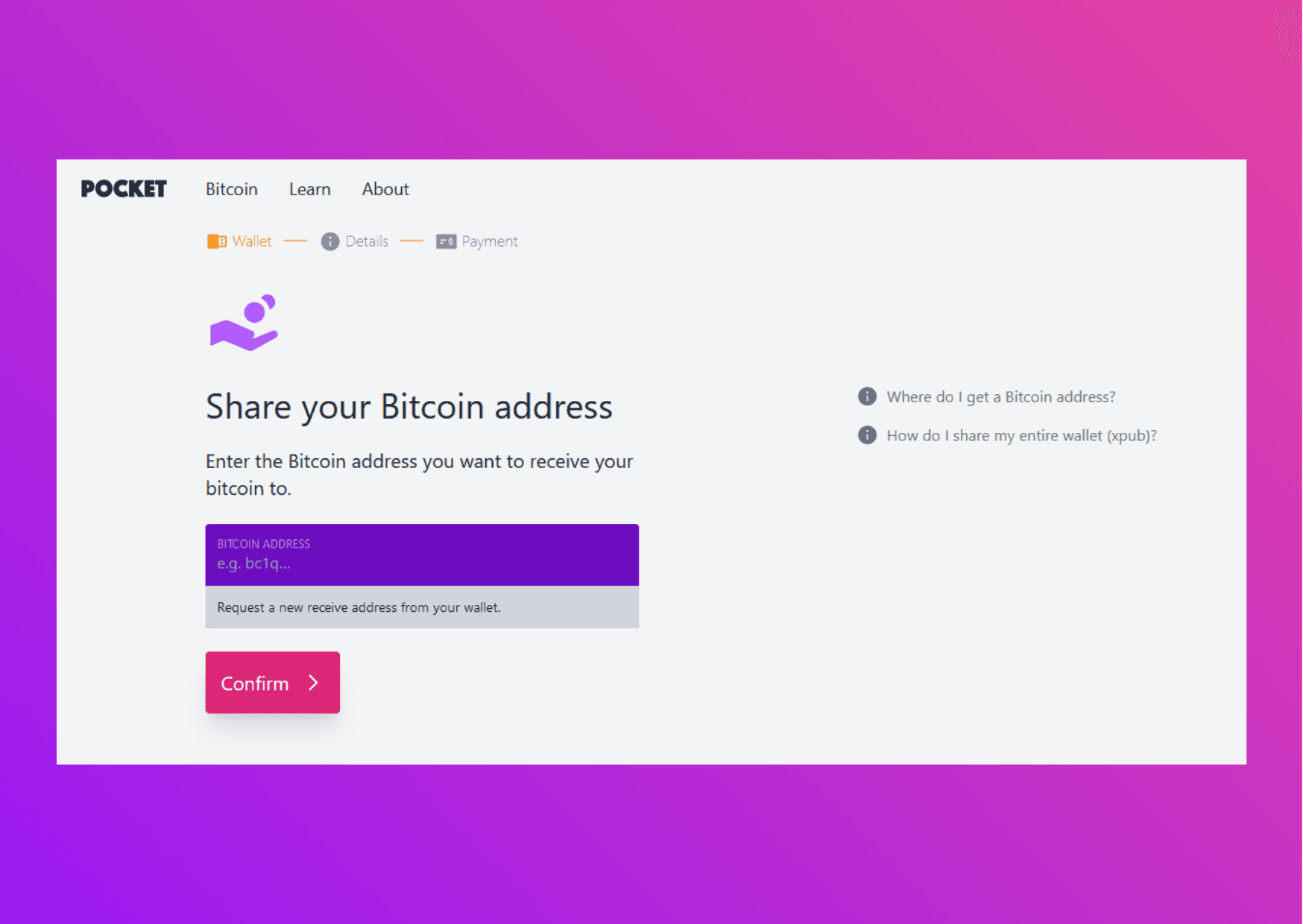 Screen capture Pocket Website Share your ethereum address
