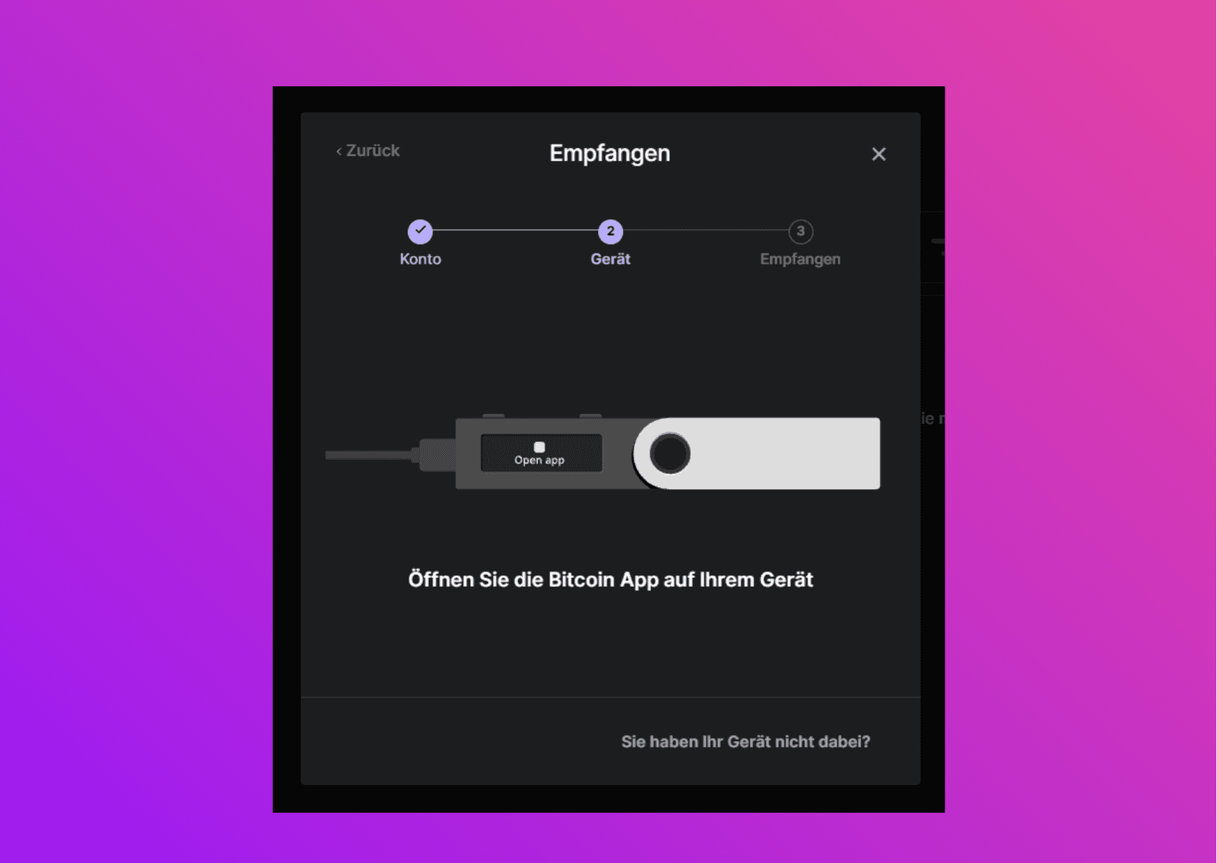 Bildschirmfoto Ledger Live mit der Aufforderung die Ethereum App zu öffnen 