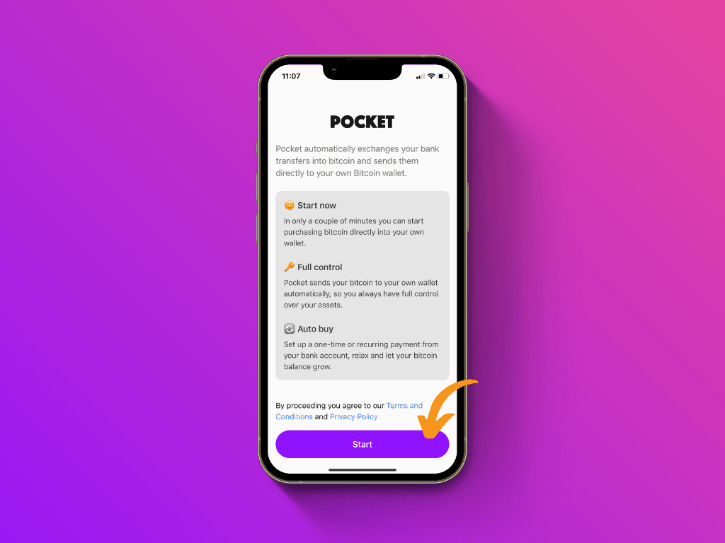 Screenshot of the Pocket App with information screen when opening for the first time