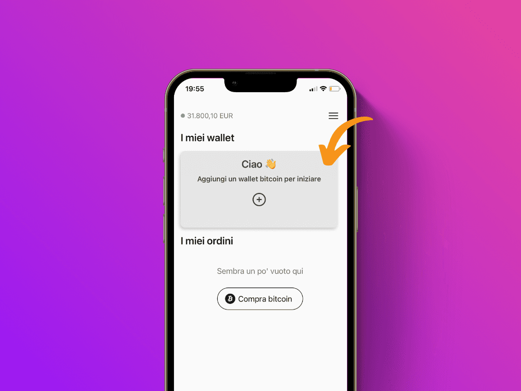 Schermata dell'App Pocket con puntatore sul pulsante 