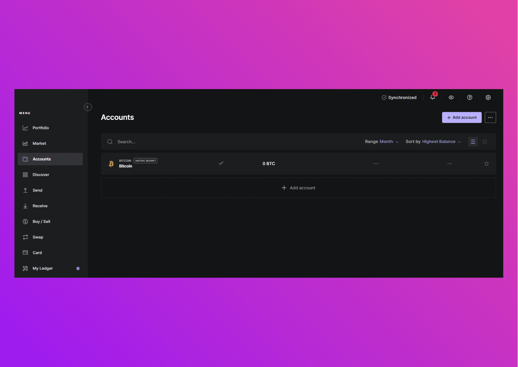 Screenshot Ledger Live with the ethereum account