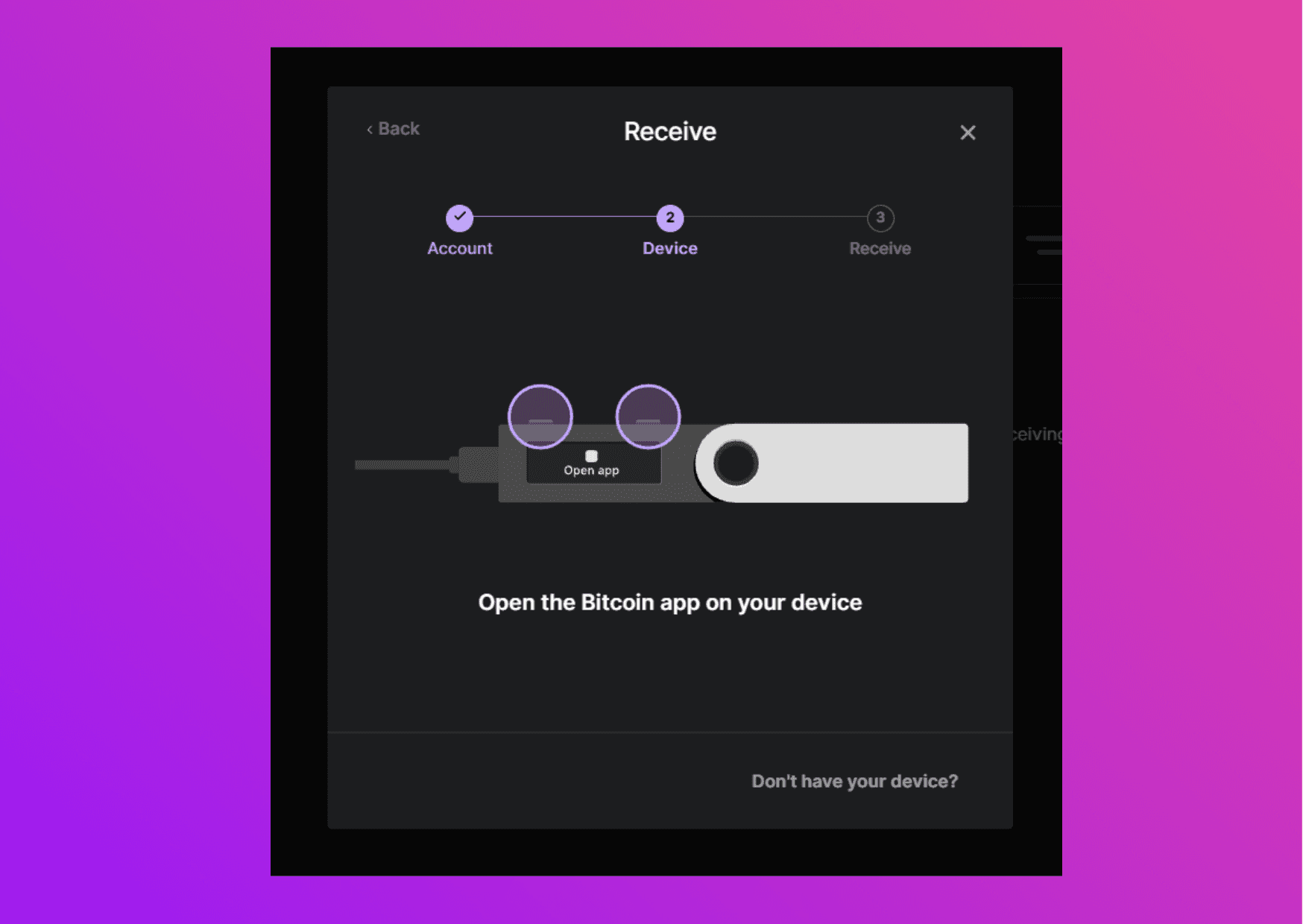 Screenshot Ledger Live asking you to open the ethereum app 