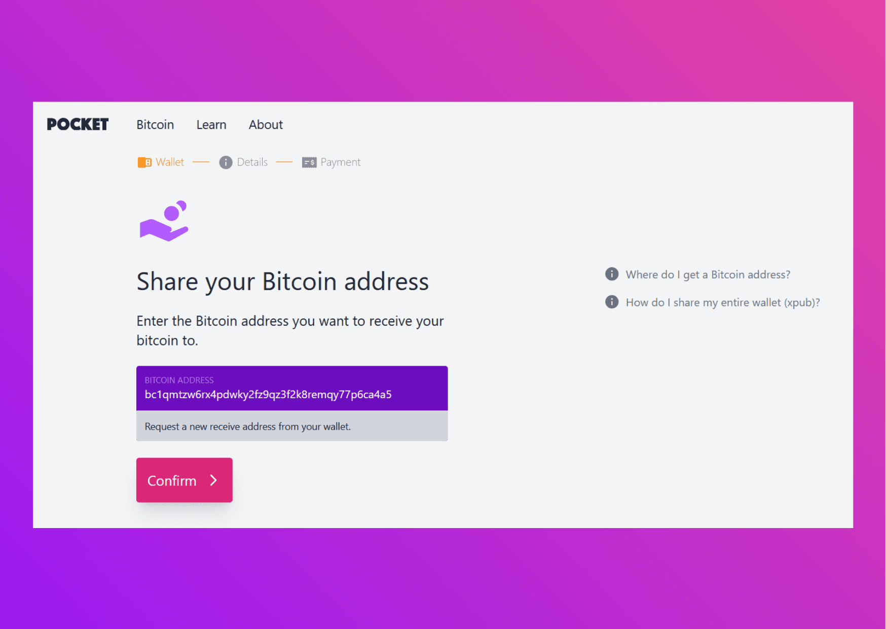 Screen capture pocket website Share your ethereum address