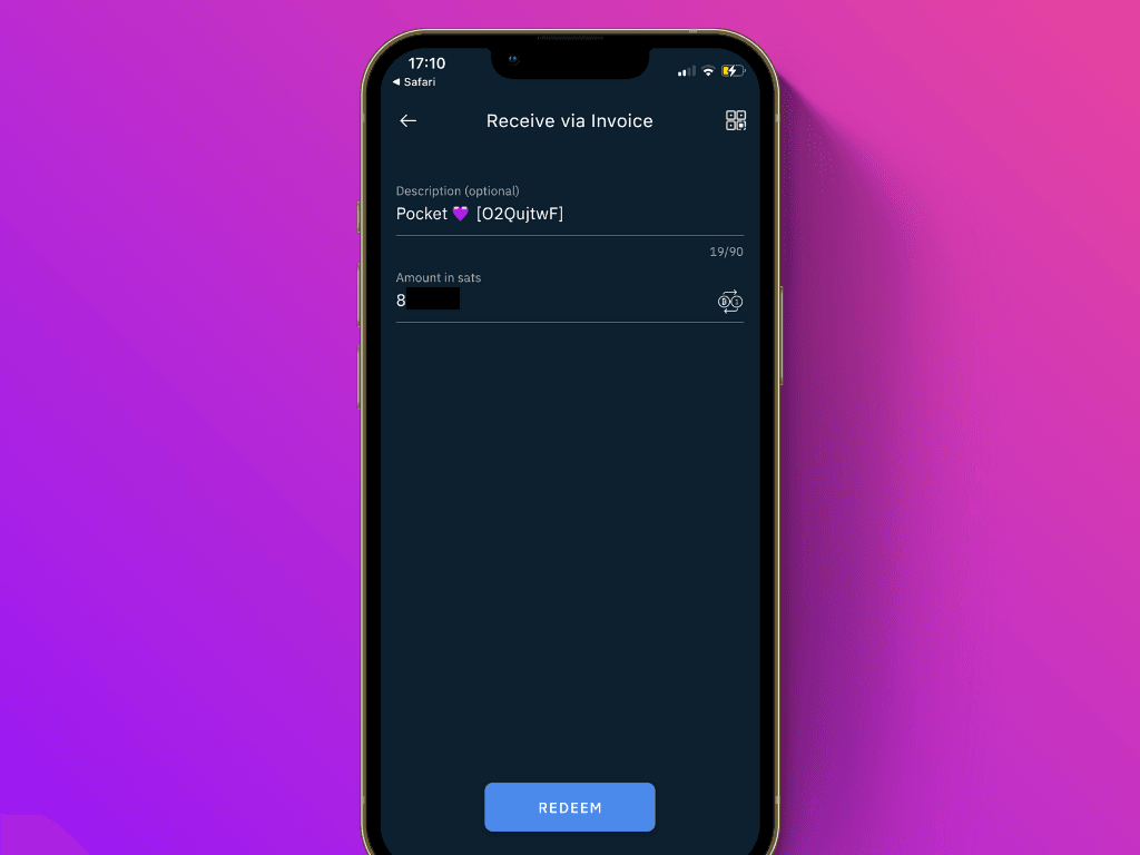 Screenshot of the payment request screen of the Breez App