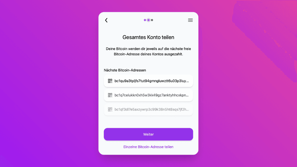 Bildschirmfoto verschiedener Ethereum-Adressen im Pocket-Widget