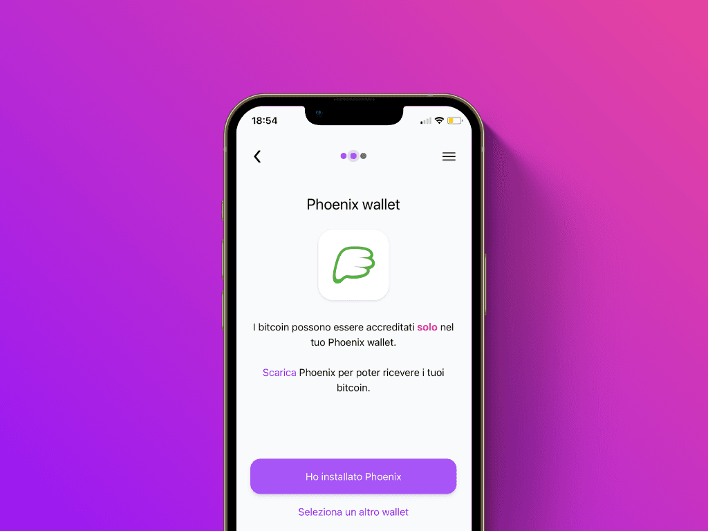 Schermata di conferma di Phoenix del servizio di ricarica Lightning di Pocket