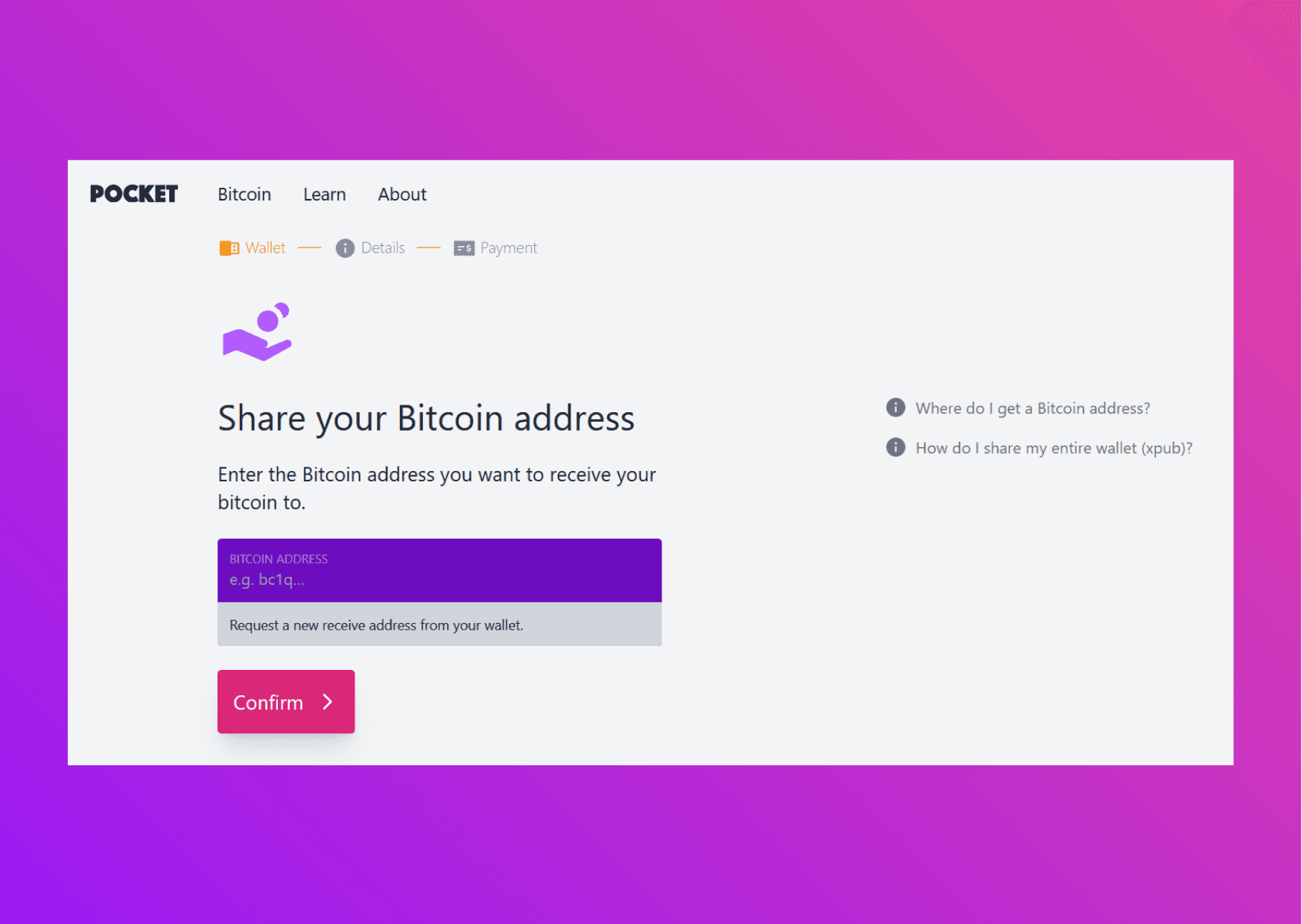 Screenshot of the Pocket website with the ethereum address input field