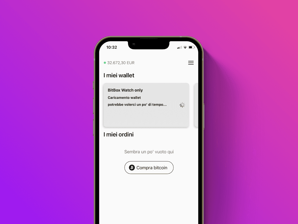 Schermata dell'App Pocket durante il caricamento del wallet