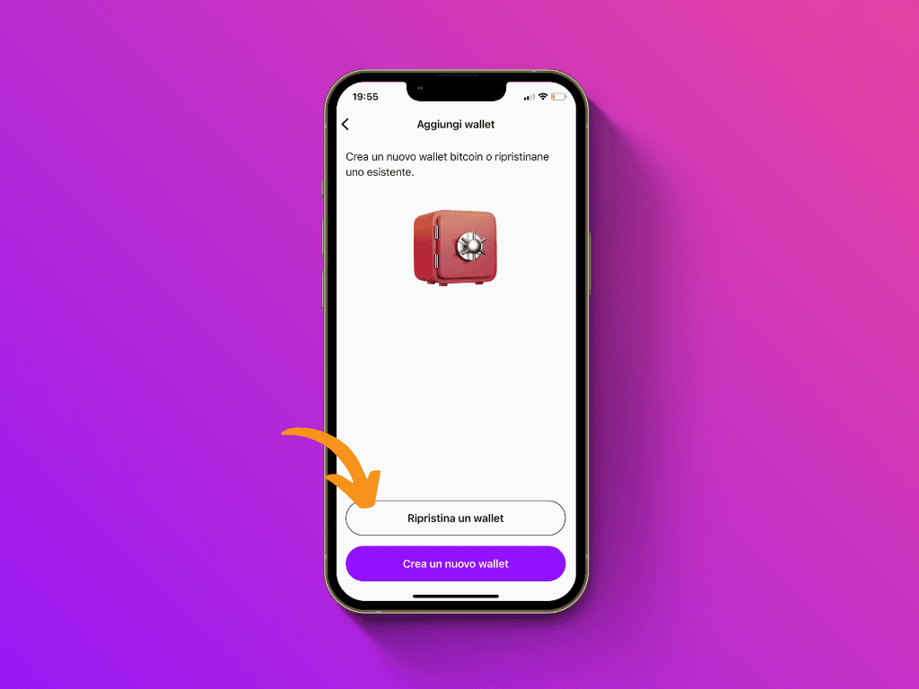 Schermata dell'app Pocket con puntatore sul pulsante 