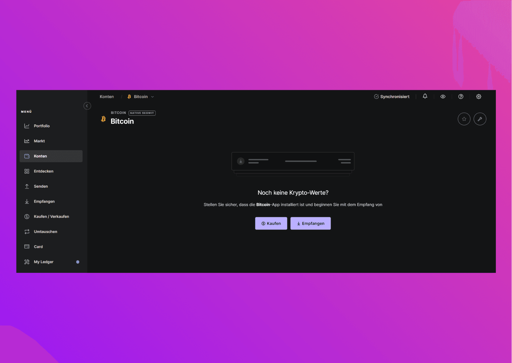 Bildschirmfoto Ledger Live mit dem auswählten Ethereum Konto