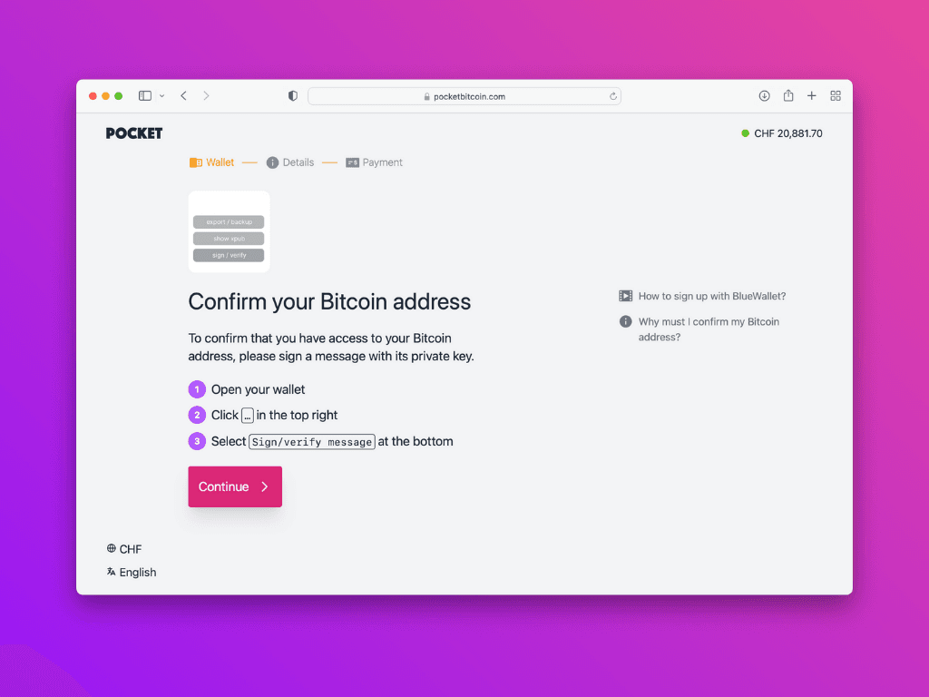 Screenshot of the Pocket website asking you to confirm the Ethereum address