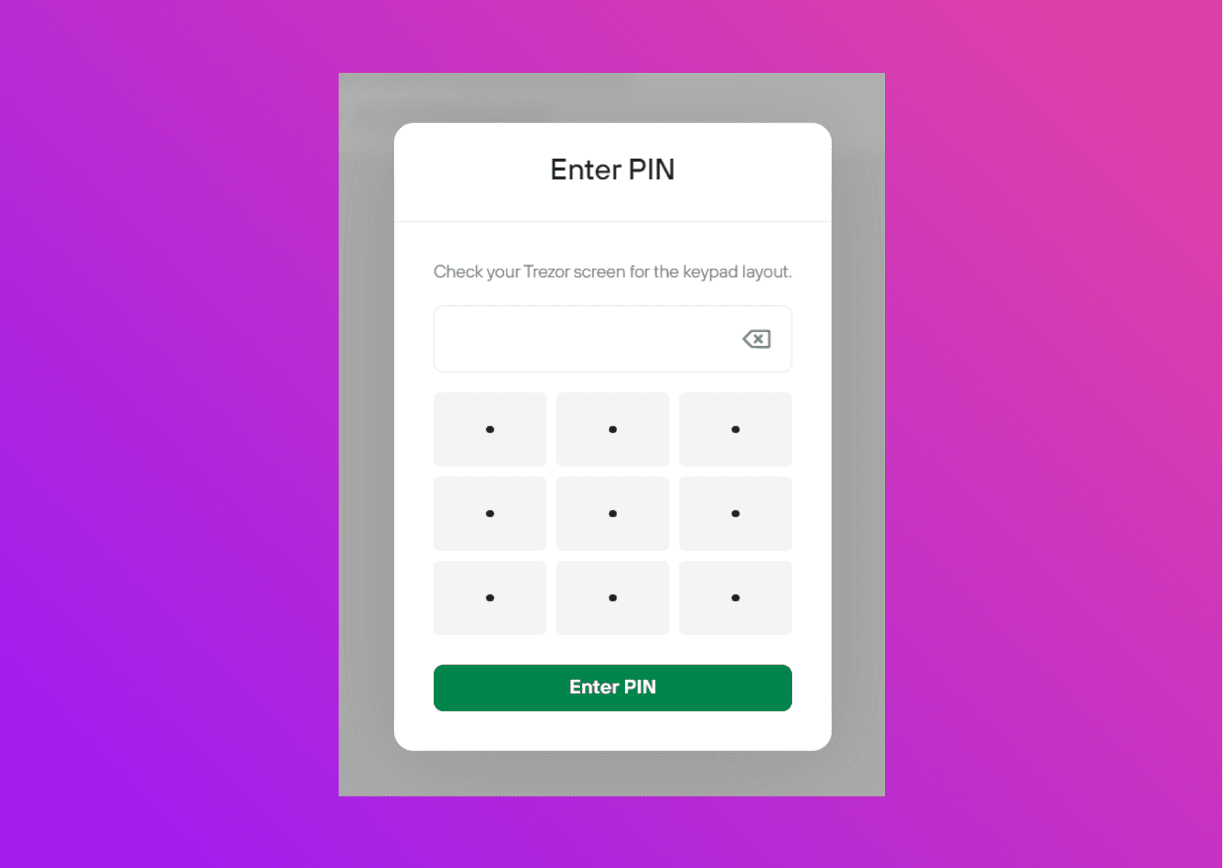 Screen capture Trezor Suite pin input