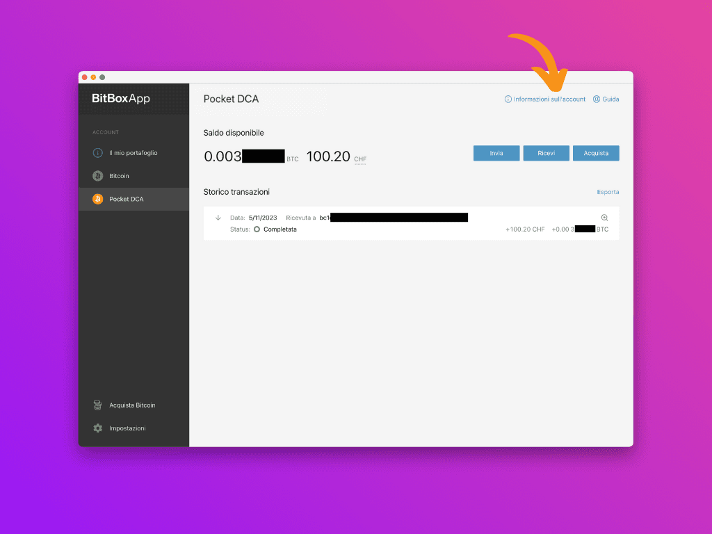 Schermata della BitBoxApp con il puntatore sul link 