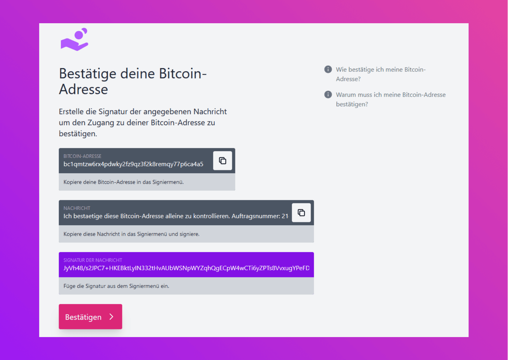 Bildschirmaufnahme Pocket Website Bestätige deine Ethereum-Adresse