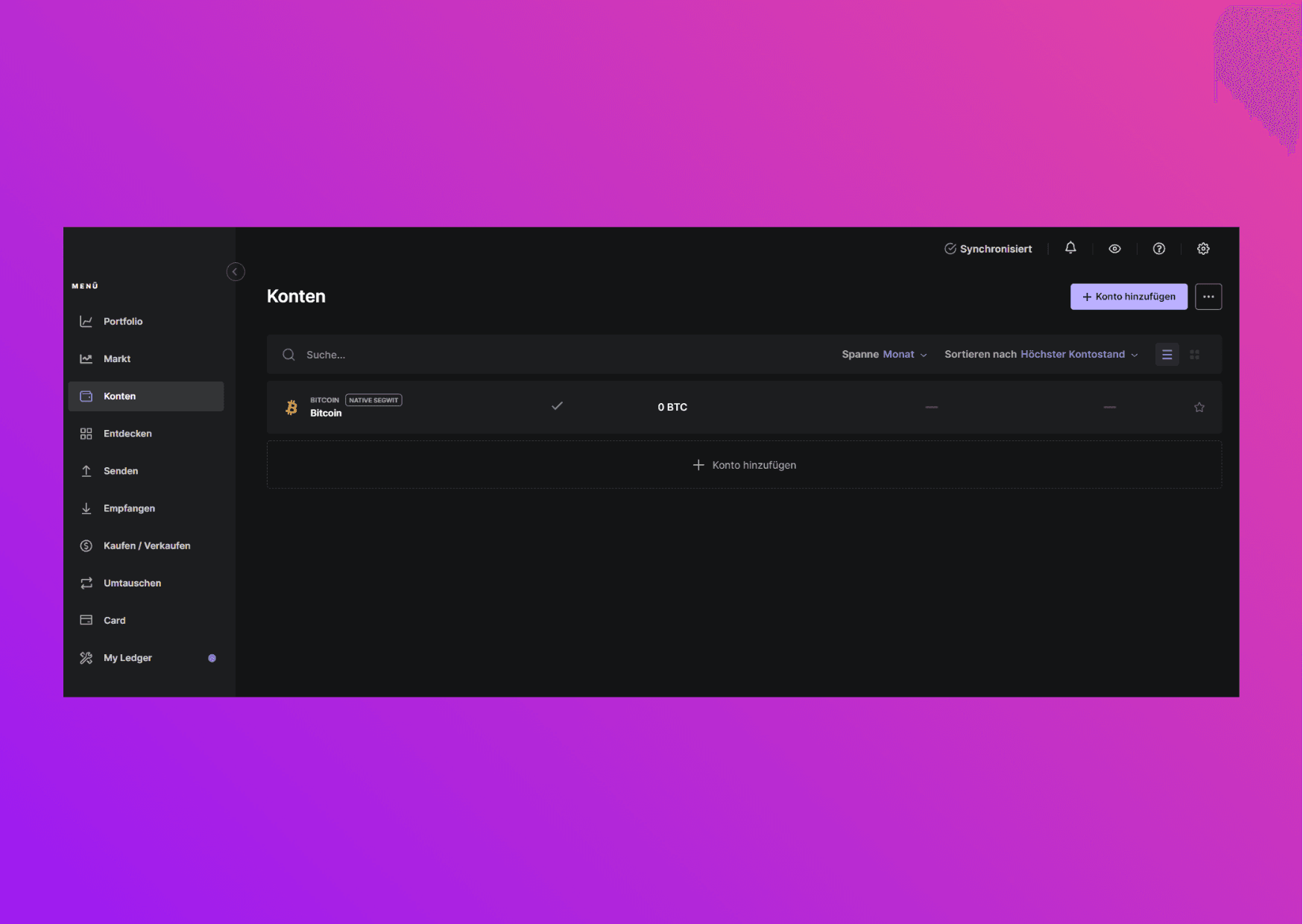 Bildschirmfoto Ledger Live mit dem Ethereum Konto