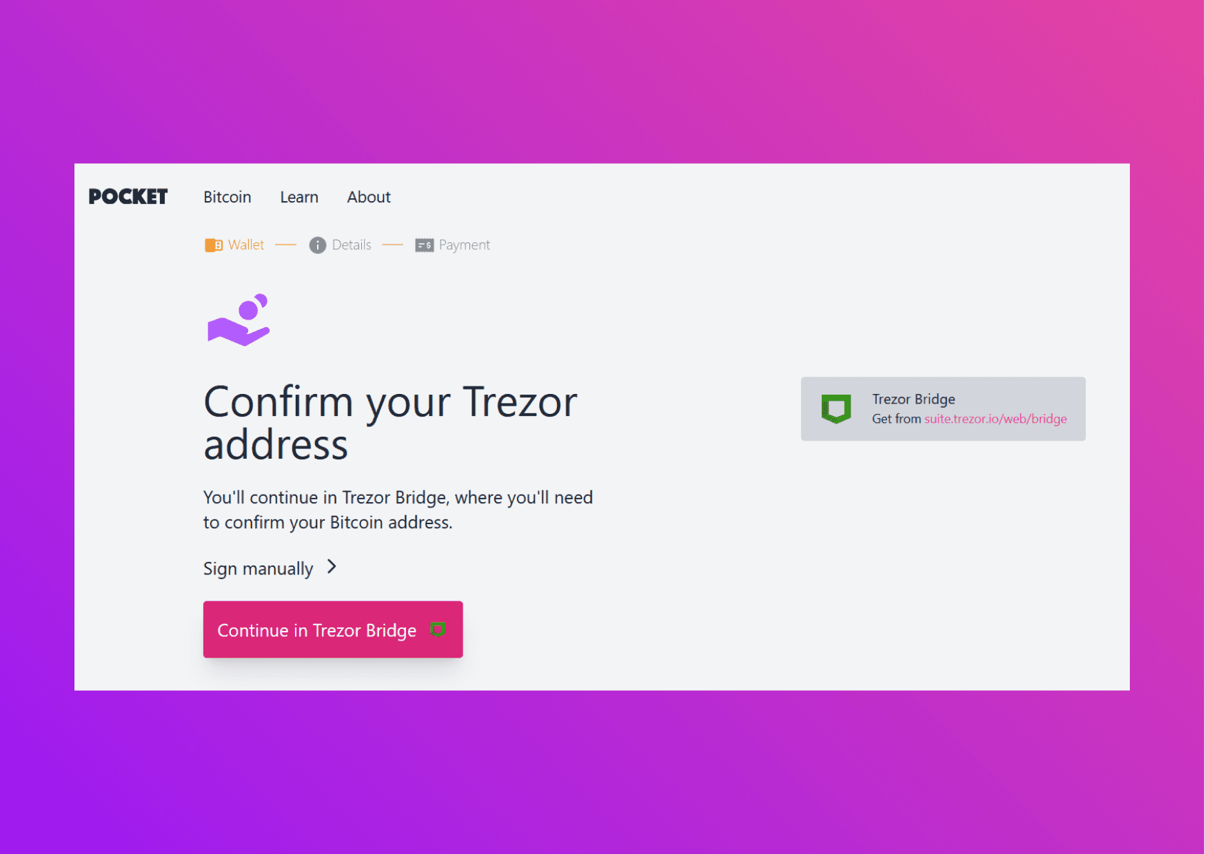 Screen capture pocket website confirm your trezor address