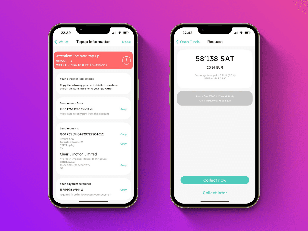 lipa payment details screen next to collecting payment screen